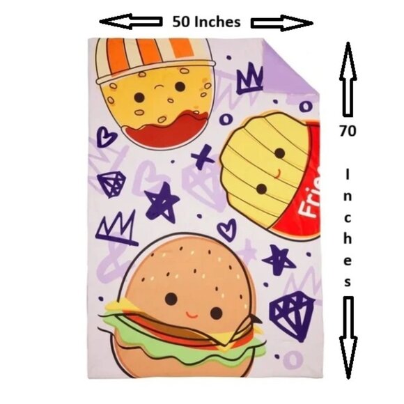 Squishmallows Thick Blanket Snuggle Throw Plush. Burger Fries Pop. Kids. 50x70” - Picture 1 of 8